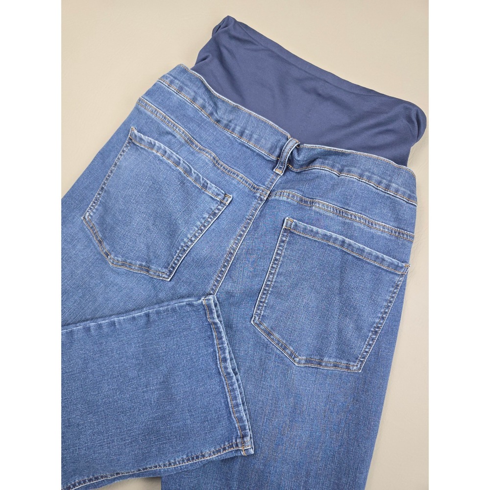 Time and Tru Maternity Jeans Blue Med Wash Full Belly Band Straight Leg L 12-14